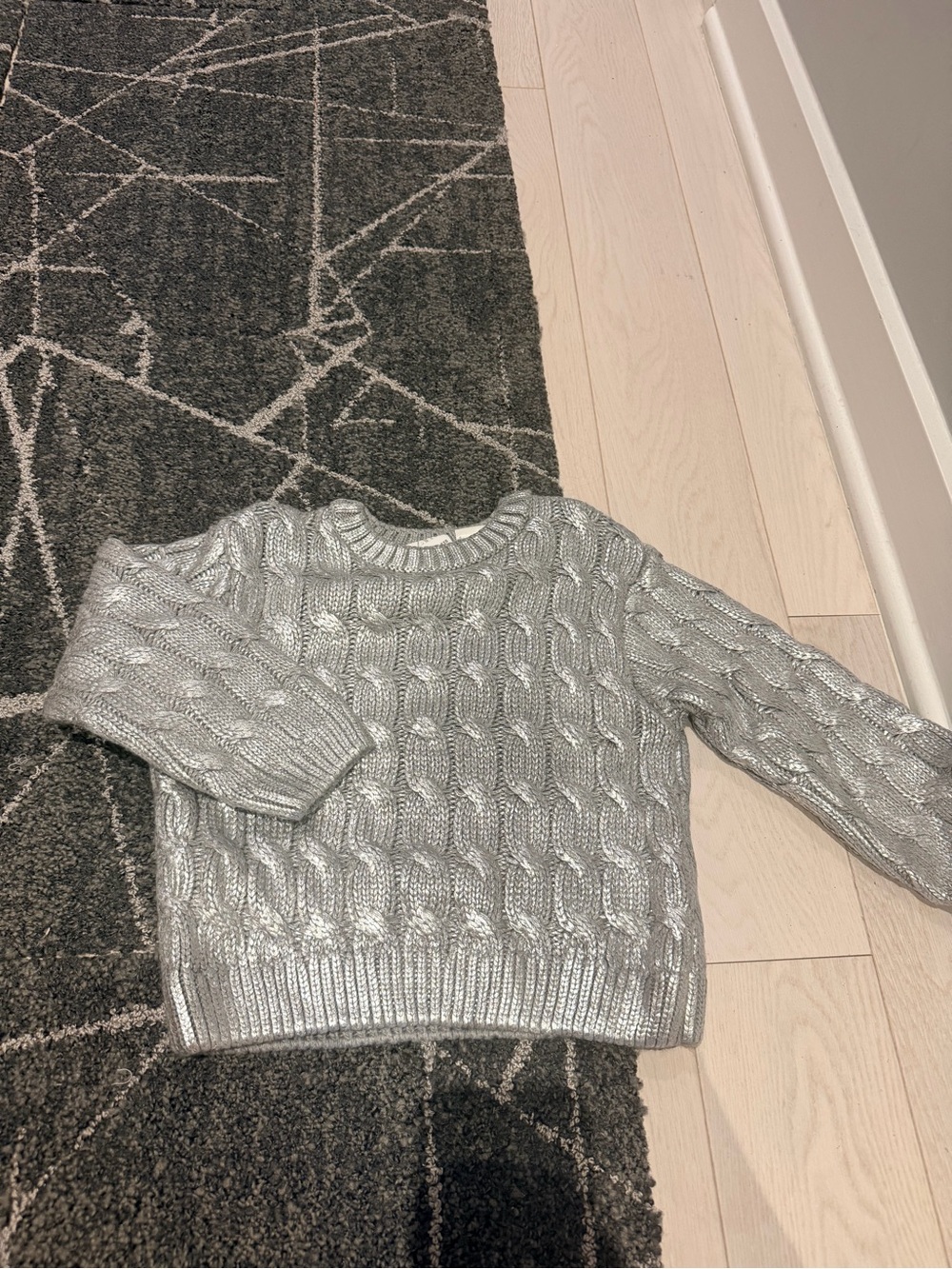 Kids Zara Metallic Silver Cable Knit Crewneck Sweater